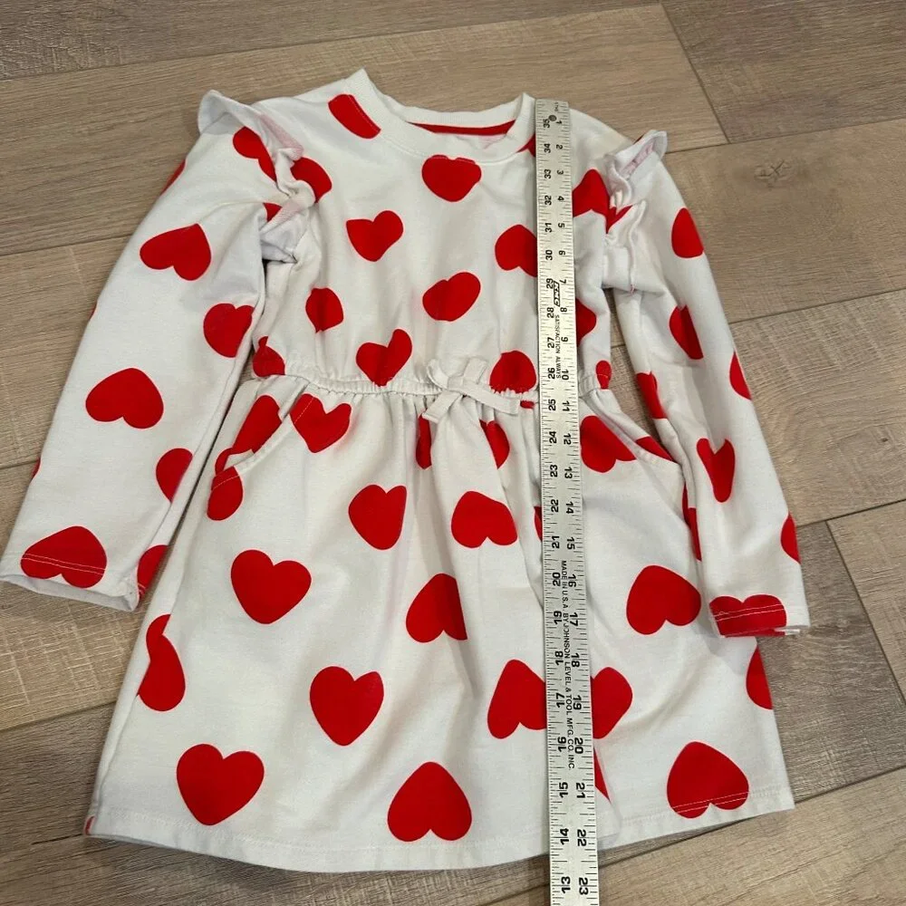 CAT & JACK GIRLS HEART LONG SLEEVE DRESSS VALENTINES SMALL 6/6X VALENTINES DAY
